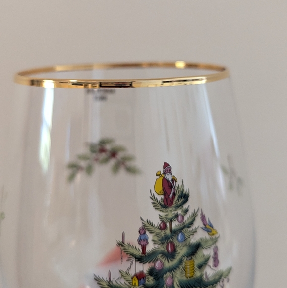 NWT set of 2 Spode Christmas tree stemless wine glasses - Picture 6 of 12